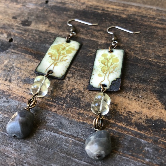 Green Amethyst Enamel Earrings - Picture 1 of 6